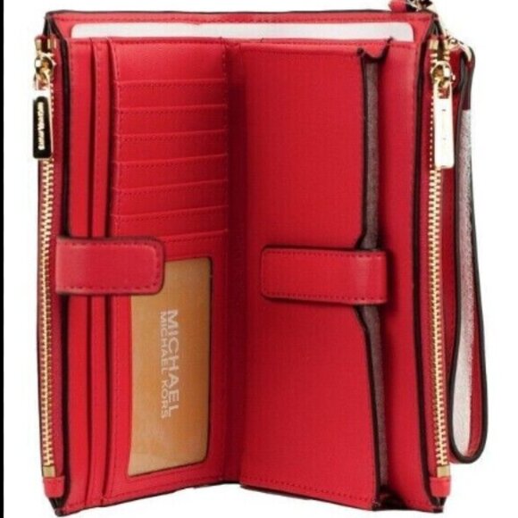 New Michael Kors Adele Floral Appliqué Leather Smartphone Double Zip Wristlet - Picture 8 of 13